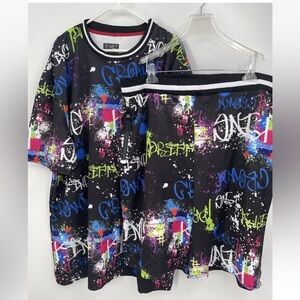 Men’s G-Net Shorts & Shirt Set Graffiti NWT Size 5XL Track Suit Street wear